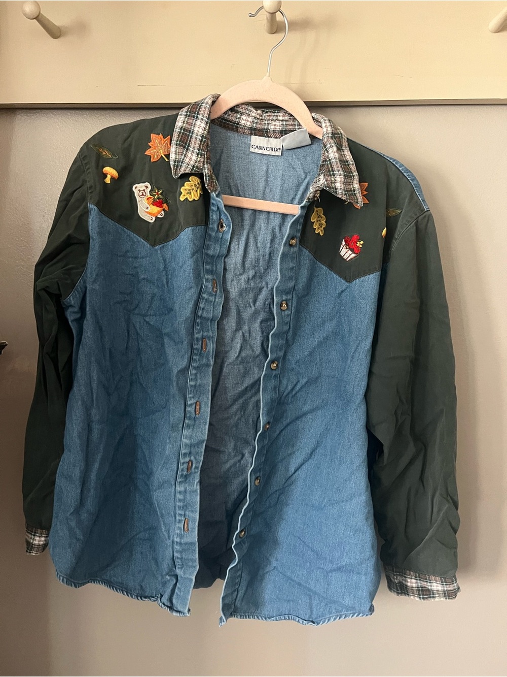 Cabin Creek Denim Button-Down with Olive Yoke & Sleeves